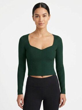 Abercrombie & Fitch Y2K Dark Green Ribbed Long Sleeve Sweetheart Neck Top Small